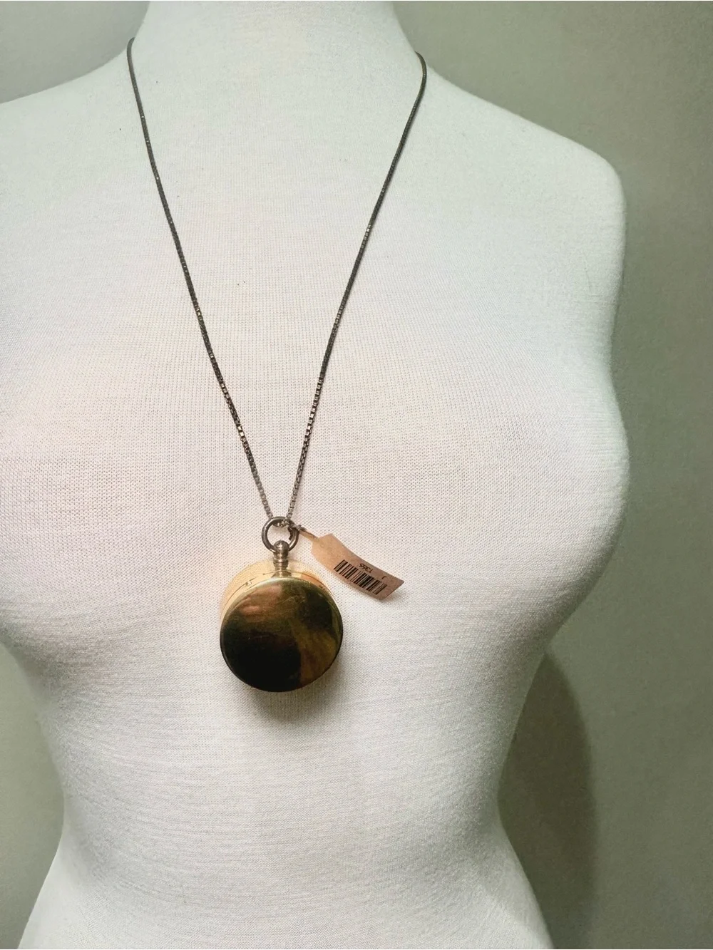 Vintage Style Working Brass Compass Locket Necklace – Long Silver Box Chain